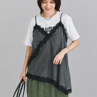 Green Parks 蕾絲拼接牛仔吊帶胸衣