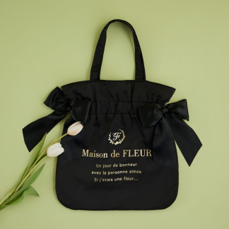 Maison de FLEUR 雙絲帶褶皺手提袋 Maison de FLEUR 雙絲帶褶皺手提袋