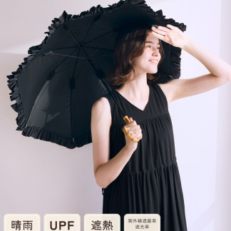 Maison de FLEUR 【晴雨兩用/100%防紫外線布料/UPF50+】遮光防紫外線褶邊傘