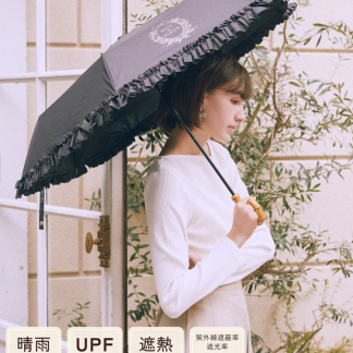 Maison de FLEUR 【晴雨兩用/100%防紫外線布料/UPF50+】遮光防紫外線褶皺折疊傘
