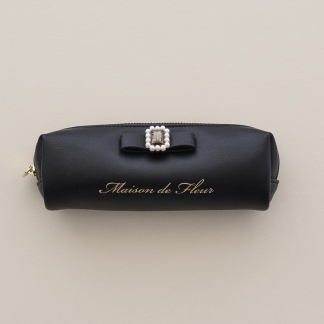 Maison de FLEUR 珍珠和水鑽仿皮緞帶長袋