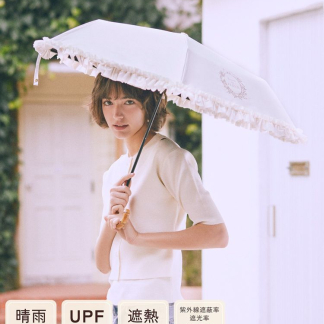 Maison de FLEUR 【晴雨兩用/100%防紫外線布料/UPF50+】遮光防紫外線褶皺折疊傘
