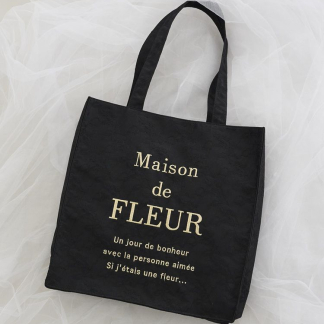 Maison de FLEUR 緞帶蕾絲品牌標誌刺繡方形手提袋 Maison de FLEUR 緞帶蕾絲品牌標誌刺繡方形手提袋
