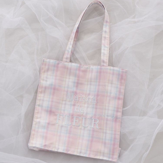Maison de FLEUR 【A4尺寸相容】品牌Logo刺繡格子手提袋