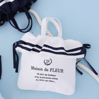Maison de FLEUR 海軍雙色絲帶兩用手提袋