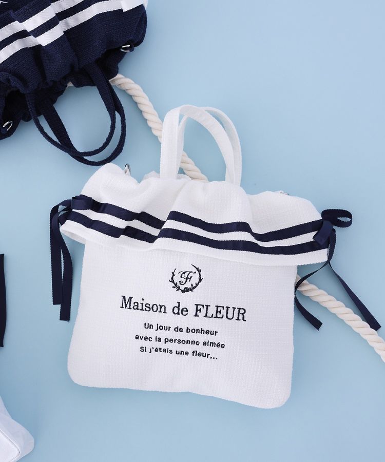Maison de FLEUR 海軍雙色絲帶兩用手提袋 Maison de FLEUR 海軍雙色絲帶兩用手提袋