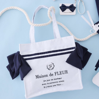 Maison de FLEUR Marine Line 緞帶方形手提袋