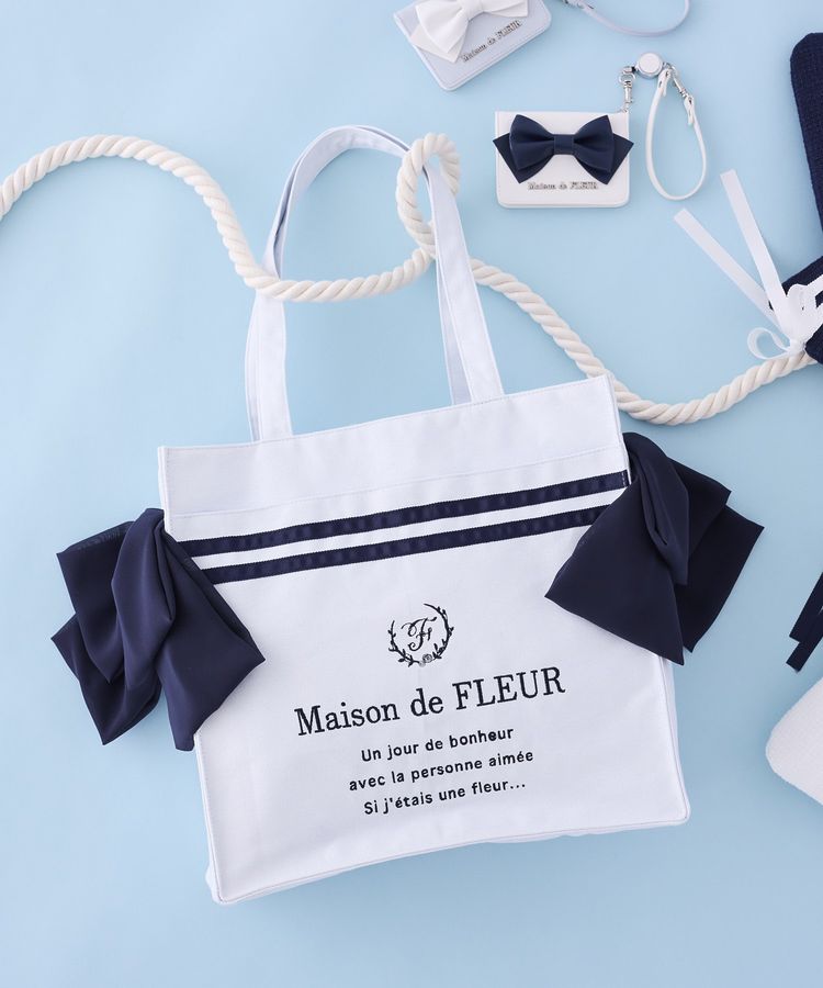 Maison de FLEUR Marine Line 緞帶方形手提袋 Maison de FLEUR Marine Line 緞帶方形手提袋