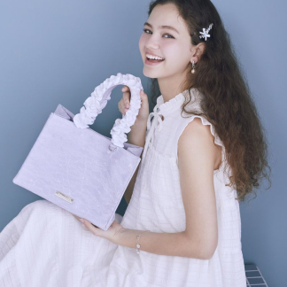 Maison de FLEUR Blue Mania 荷葉邊手把方形手提包