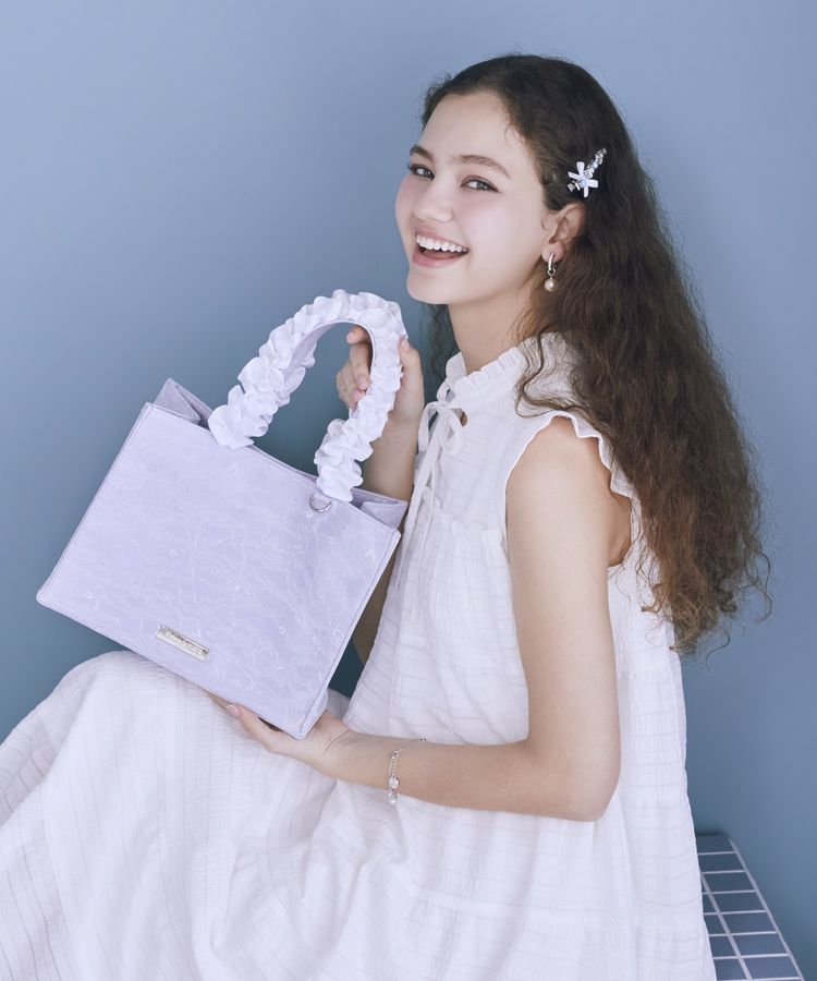 Maison de FLEUR Blue Mania 荷葉邊手把方形手提包 Maison de FLEUR Blue Mania 荷葉邊手把方形手提包