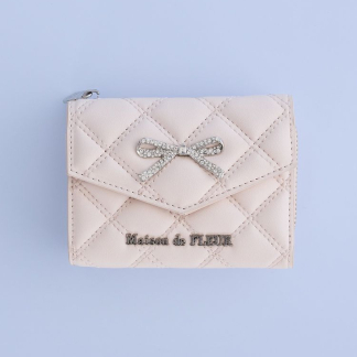 Maison de FLEUR 緞帶寶石絎縫錢包