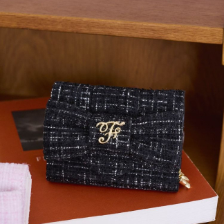 Maison de FLEUR 斜紋軟呢 F 絲帶迷你錢包 Maison de FLEUR 斜紋軟呢 F 絲帶迷你錢包