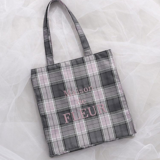 Maison de FLEUR 品牌標誌刺繡方格手提袋 Maison de FLEUR 品牌標誌刺繡方格手提袋