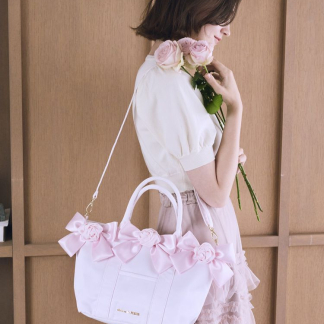 Maison de FLEUR 玫瑰色緞帶雙用手提包 Maison de FLEUR 玫瑰色緞帶雙用手提包