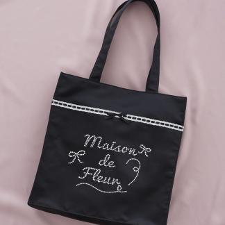 Maison de FLEUR 緞面蕾絲鑲鑽logo手提包 Maison de FLEUR 緞面蕾絲鑲鑽logo手提包