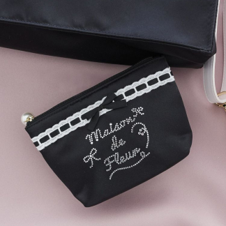 Maison de FLEUR 緞面蕾絲鑲鑽logo小袋 Maison de FLEUR 緞面蕾絲鑲鑽logo小袋
