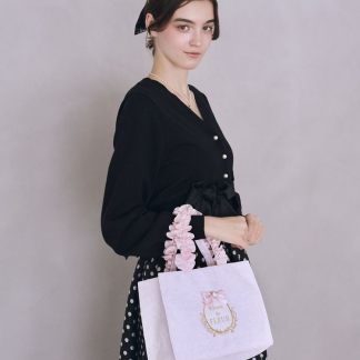 Maison de FLEUR 緞帶框架荷葉邊手把手提包 Maison de FLEUR 緞帶框架荷葉邊手把手提包