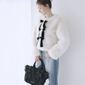Maison de FLEUR 【兩用】斜紋軟呢大容量緞帶兩用手提袋