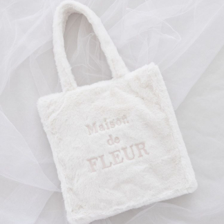 Maison de FLEUR 仿毛品牌標誌刺繡方形手提袋