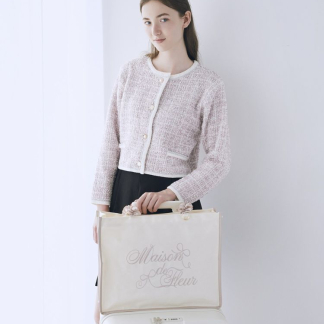 Maison de FLEUR 帶刺繡Logo的荷葉邊提手帆布手提包 Maison de FLEUR 帶刺繡Logo的荷葉邊提手帆布手提包