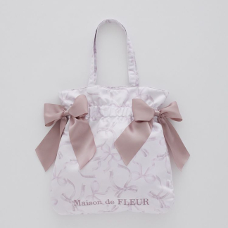 Maison de FLEUR 【A4尺寸相容】緞帶圖案雙緞帶手提袋 Maison de FLEUR 【A4尺寸相容】緞帶圖案雙緞帶手提袋