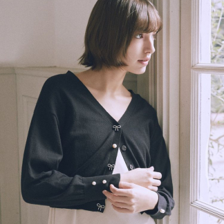 Maison de FLEUR Petite Robe 鑲鑽絲帶開襟衫