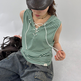 w closet 條紋無袖連帽衫