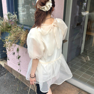 w closet 後背緞帶歐根紗襯衫