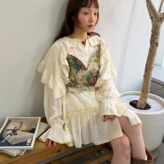 w closet 大領荷葉邊迷你連身裙
