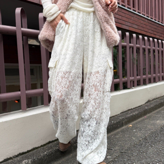 w closet 蕾絲工裝褲