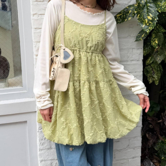 w closet 【塑身/百搭】荷葉邊蕾絲迷你吊帶連身裙