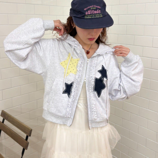 w closet 【短款】星形圖案拼接連帽衫