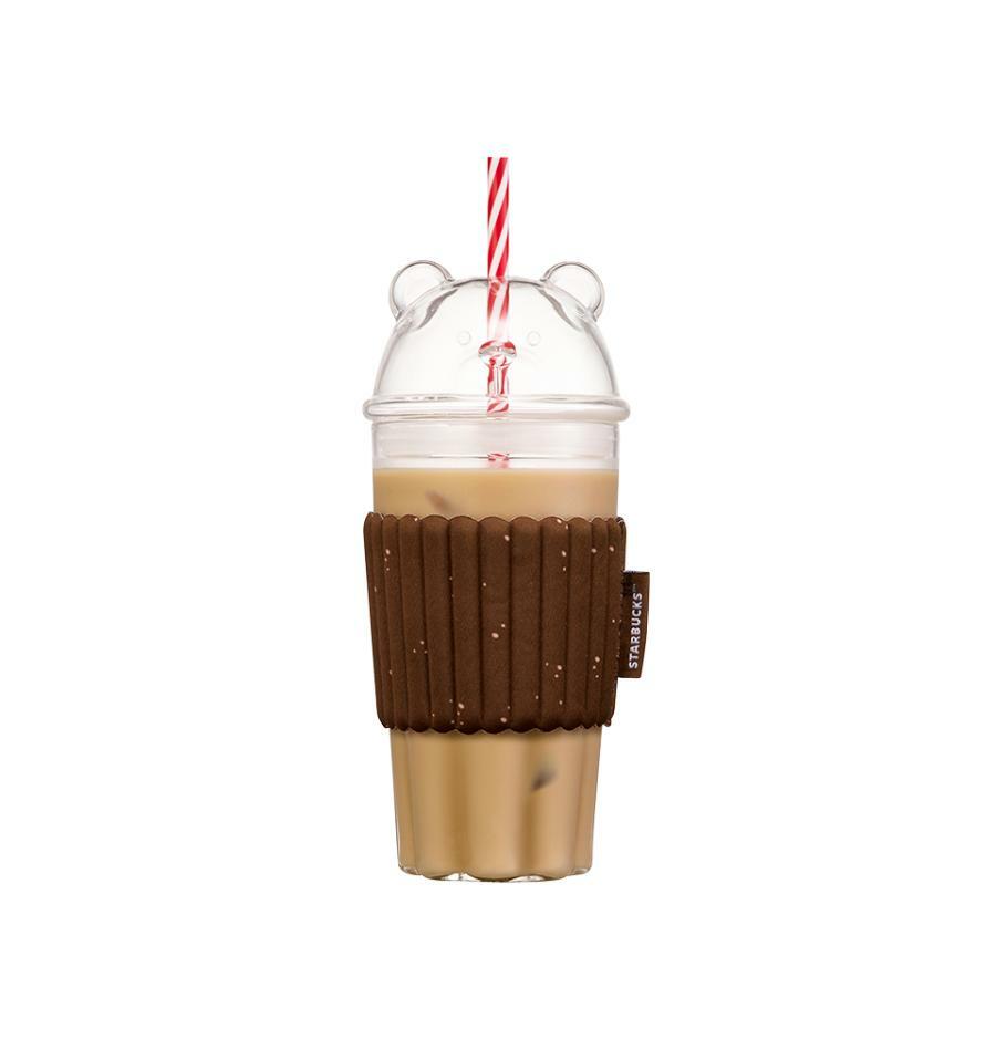預訂2026 韓國Starbucks 聖誕限定 熊仔玻璃冷飲杯(熊耳圓頂蓋)500ml